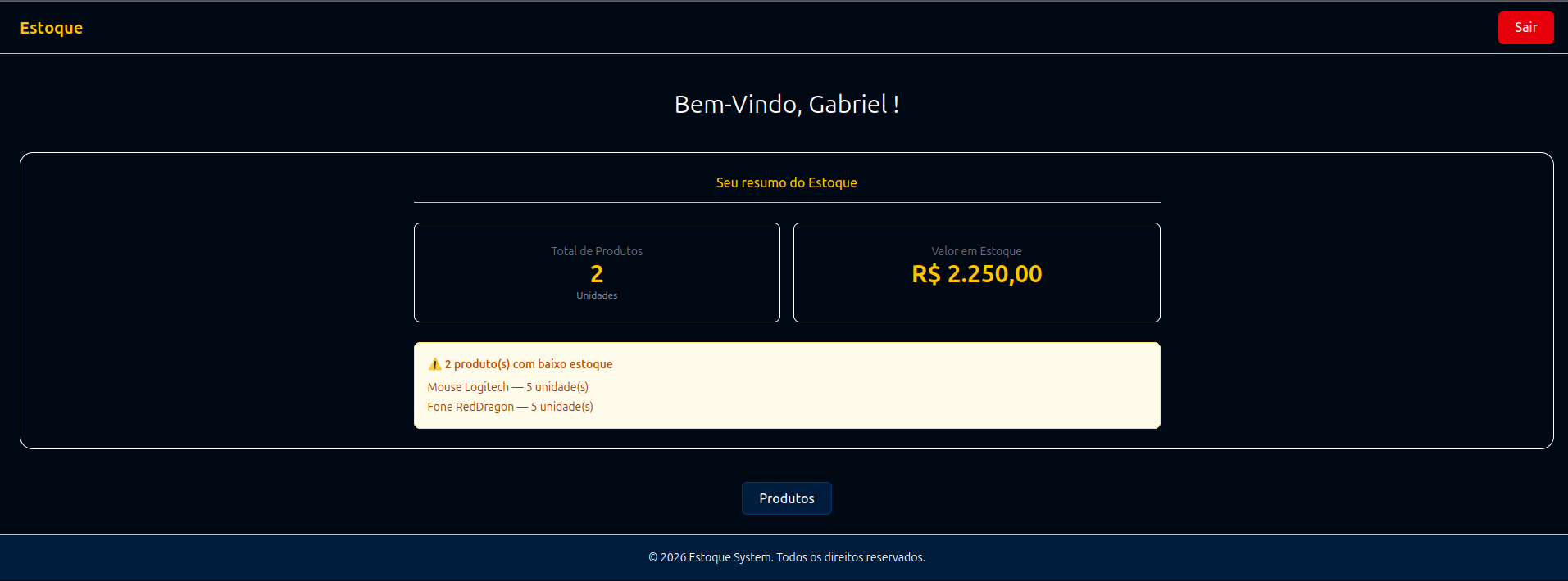 Imagem do projeto Sistema de Estoque